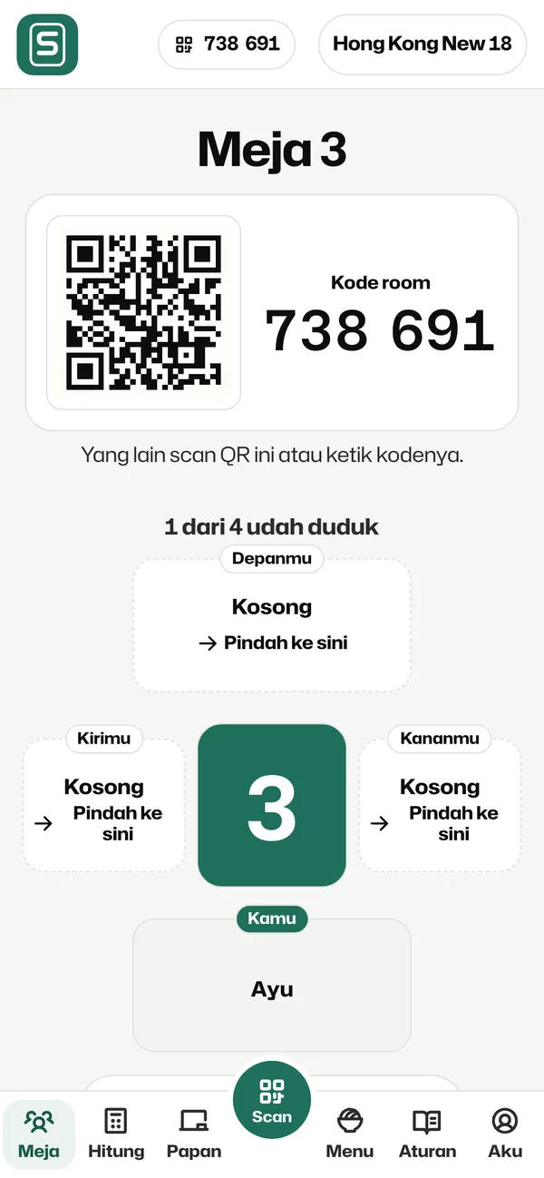 Lobi room dengan QR dan kode room