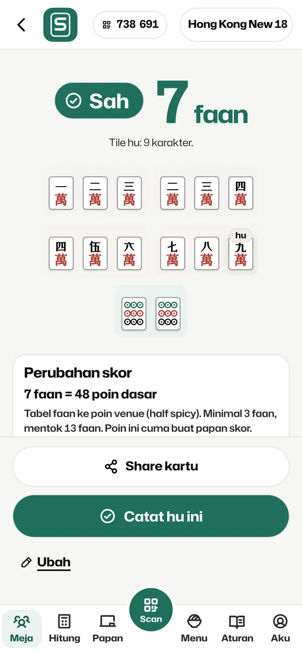 Hand dihitung: sah 7 faan