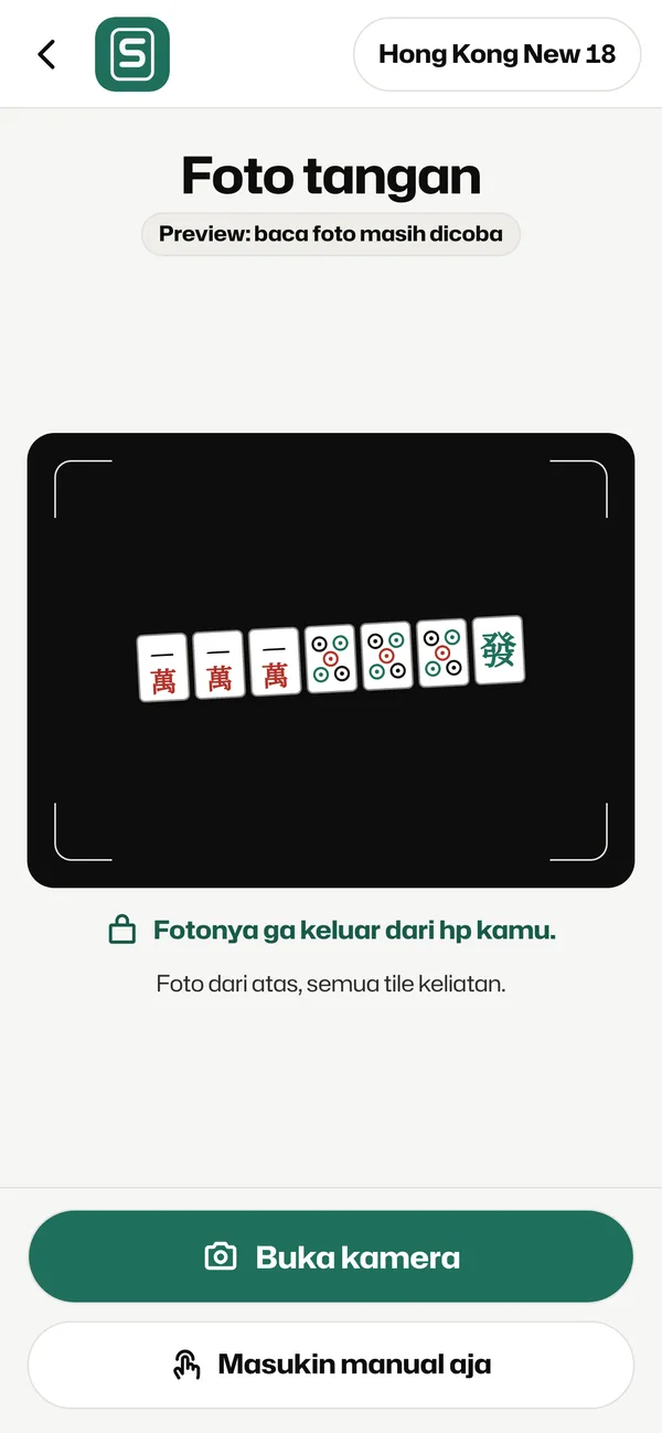 Layar Foto tangan dengan tombol Buka kamera