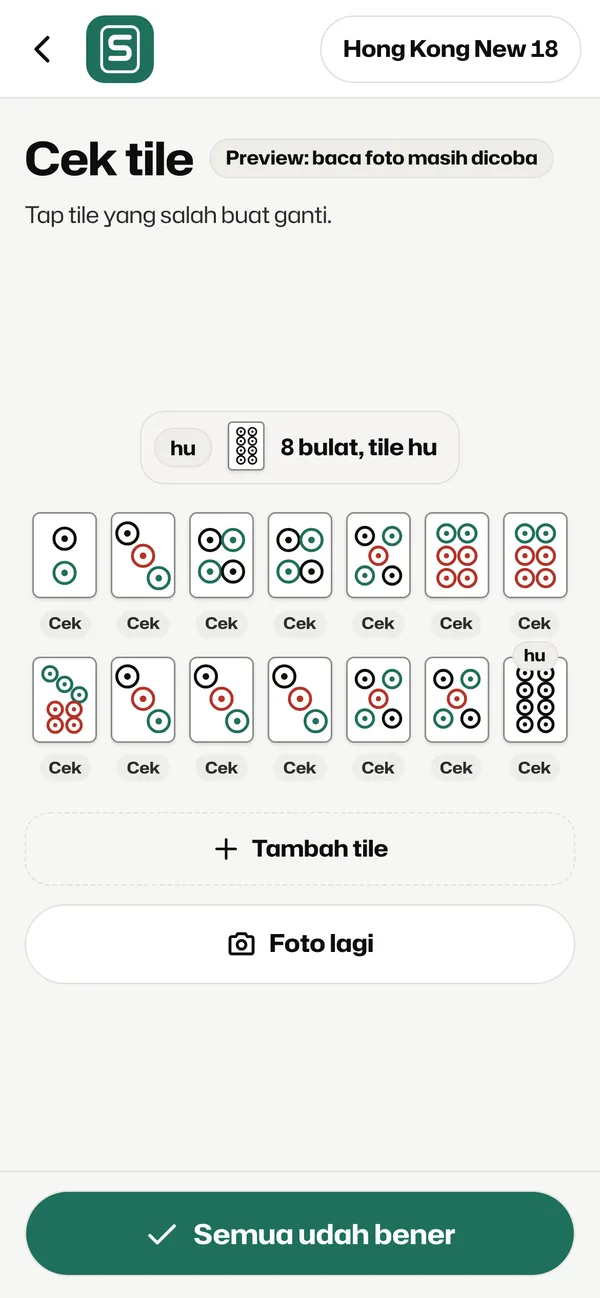 Tile hu ditandai, Semua udah bener