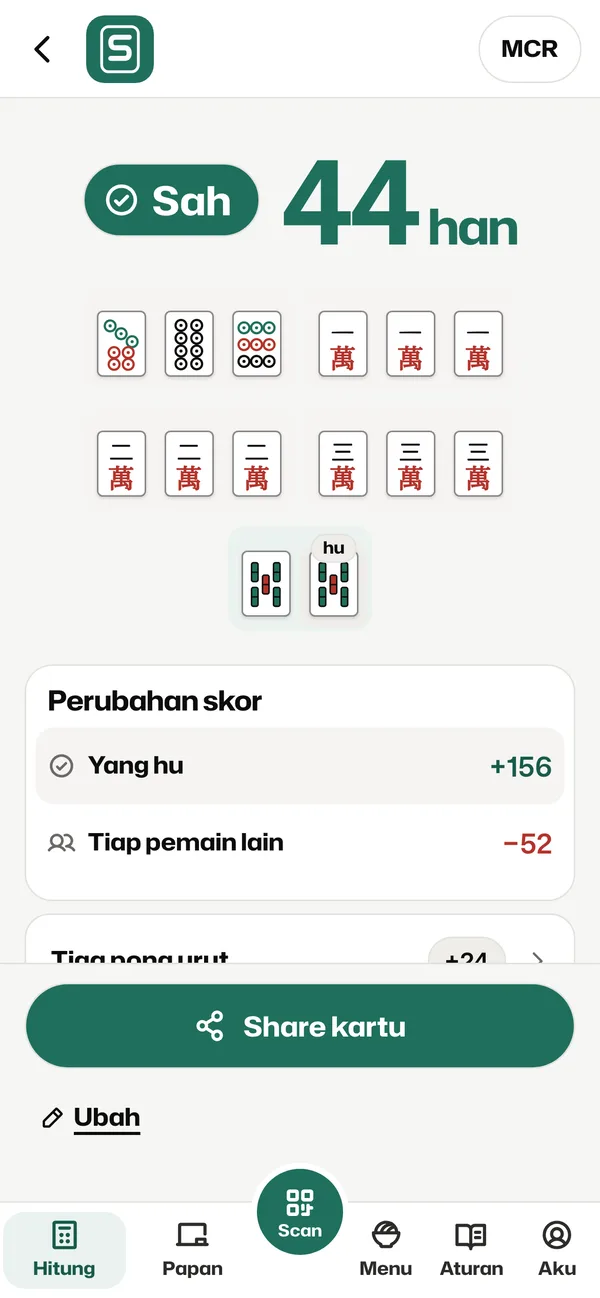 Hasil MCR: hand sah 44 han